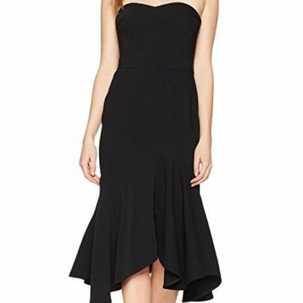 Halston Heritage Black Asymmetrical Ruffled Strapless Dress NWT